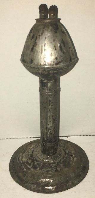 Rare 19th C Tin Whale Oil Lamp Pedestal Hog Scraper Great Surface