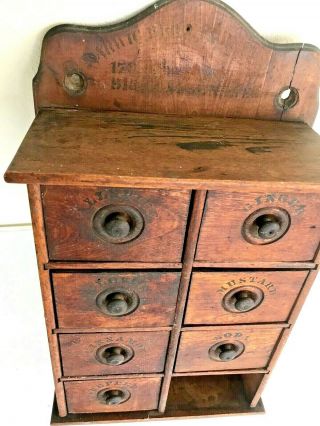 Antique 18th C.  Marked 1790 Hand Paint Wood Spice Chest 8 Drawers Wall Cabinet