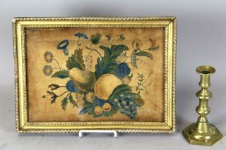 Great 19th C American Theorem On Velvet Of Flowers Wonderful Detail & Blue Color