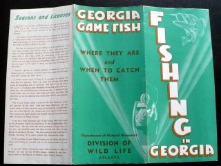 Vintage Fishing In Georgia Brochure,  Pictures Of Fish Species,  Pictorial Map,  Ta