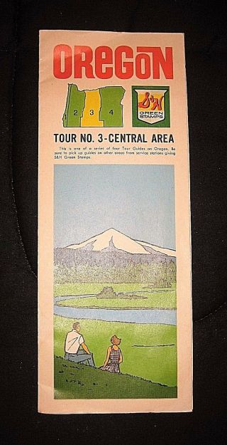 Vintage 1960s S&w Green Stamps Oregon Tour No.  3 Map - Central Area - Mt.  Hood