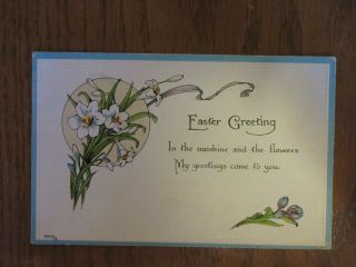 Vintage Antique Postcard Easter Greetings Flowers Poem Inspirational
