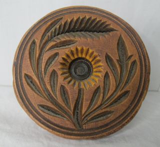 Antique Primitive Wooden Butter Press Carved Mold Stamp Farmhouse Kitchen Flower