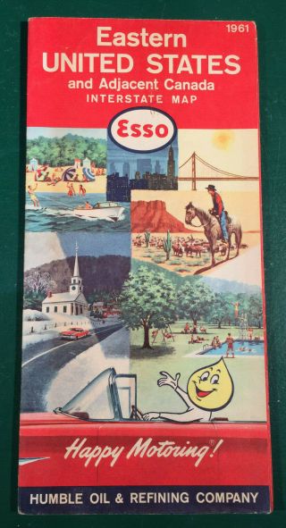 Vintage 1961 Esso Eastern United States Road Map Gas Oil Extra