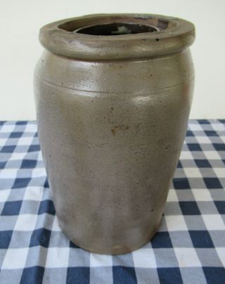 Antique Stoneware Crock,  8 " Half Gallon,  Gray/brown Salt Glaze Vintage Primitive