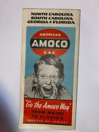 Vintage Highway Map - Amoco Gas Co.  Maine To Florida 40s North Carolina To Florida