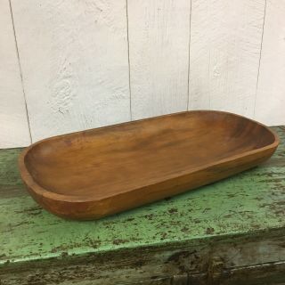 Primitive Oval Carved Wooden Dough Bowl Rustic 20”x10” Trencher Tray Farmhouse