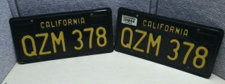 Vintage California License Plates Pair 1963 With 1964 Validation Qzm 378