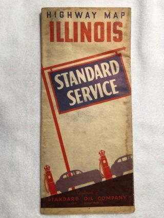 Vintage Late 1930s Standard Oil Gas Station Illinois Highway Road Map Petroliana