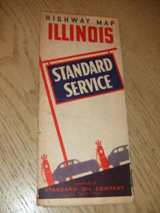 Vintage 1940 Standard Oil Gas Illinois State Highway Road Map Red Crown Peoria