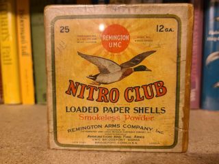 Vintage Remington Umc Nitro Club 12 Ga.  Paper Shot Shells 2 Two Piece Empty Box