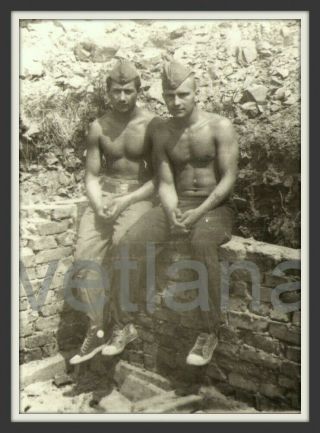 Brutal Soldiers Strongmen Handsome Shirtless Men Muscle Bulge Vintage Photo Gay