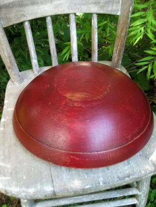 Antique Wood Dough Bowl W Wide Rim Dark Red Milk Paint 12 - 3/4 "