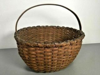 Vintage Split Oak Woven Basket With Handle.  8h 9w