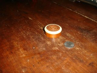 A Miniature Hand Turned Ashwood Burl,  Lidded Ring Box,  Very Rare,  Bone Trim