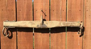 Primitive 24” Single Tree Yoke Horse Hitch - Wood,  Hand Forged Cast Iron Metal