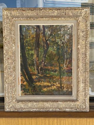 Vintage Framed Impressionist Landscape Woods Oil On Board Signed Samuel Mirsky