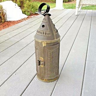 Revolutionary War Era Pierced Tin Candle Lantern Early Lighting Ex Cond.  Aafa