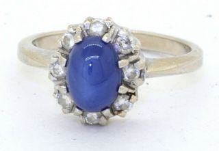 Vintage 14k Yg 1.  90ct Diamond & Star Sapphire Cluster Cocktail Ring Size 6.  5