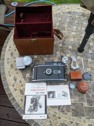 Vintage Polaroid 110b Pathfinder Land Camera W/ Leather Case & Accessories