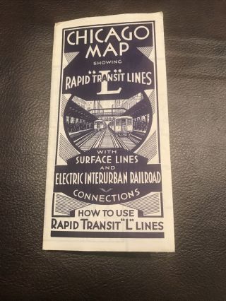Vintage 1930 - 40s (?) Chicago Rapid Transit Lines Map - Rare