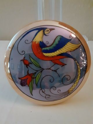 Vintage Noritake Art Deco Lusterware Powder Box/ Phoenix Bird