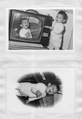 Egypt Vintage Photo.  Cute Kid Inside The Tv - Funny Photo