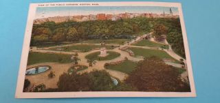 Vintage Pmk 1930 Color Postcard View Of The Public Gardens Boston Massachusetts