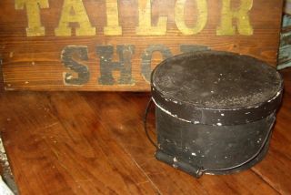 Wonderful Antique Lidded Thick Walled Bail Handle Pantry Box In Paint Nr