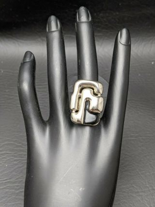 Vintage Pierre Cardin Couture Modernist Chunky Black Enamel Ring