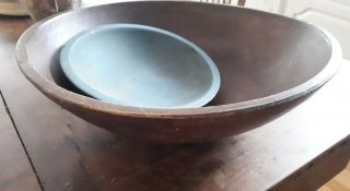 Very Large Antique Wooden Bowl Terrific Form And Patina Nr