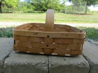 Vintage Wood Slat Gathering Basket Rustic Primitive Country Farmhouse Signed