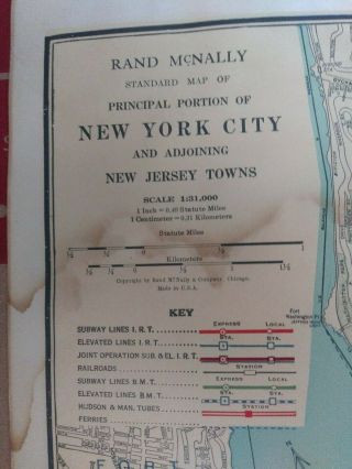 Vintage 1925 York City,  Jersey Color Map Rand Mcnally Commercial Atlas
