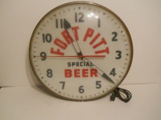 Vintage Fort Pitt Special Beer Metal And Glass Clock Well Lights Up