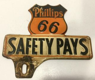 Vtg Phillips 66 License Plate Topper Gas Station Advertising Sign