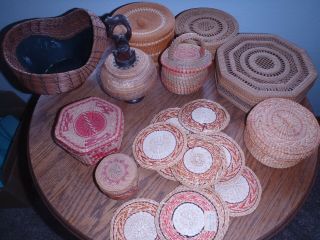 Rare Vintage Estate Tribal Basket And Vintage Finely Wooven Chinese Basket