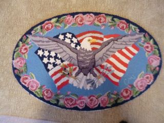 Claire Murray Vintage Hand - Hooked Rug 100 Wool Usa Flag And Eagle 2 