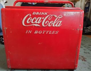 Metal Coca Cola Cooler Antique Vintage 1950s With Bottle Opener