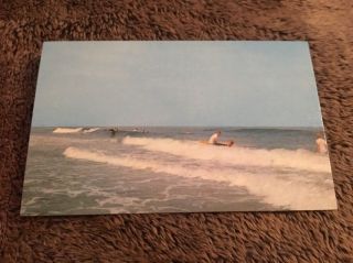 Vintage Postcard Unposted Rehoboth Beach Delaware Surfers