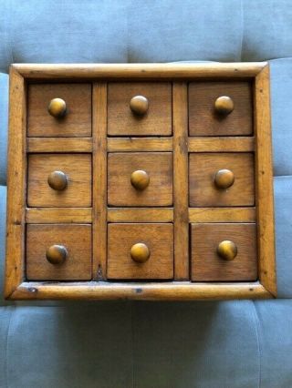 Antique Vintage Hanging Wood Apothecary Spice 9 Drawer Cabinet Stash Box