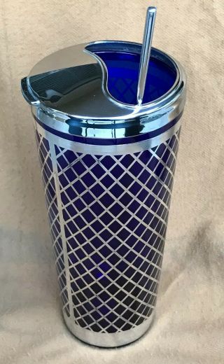 Vintage National Silver Deposit Ware Co.  Blue Cobalt Glass Sterling Overlay Cup