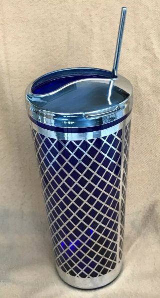 Vintage National Silver Deposit Ware Co.  Blue Cobalt Glass Sterling Overlay Cup 2