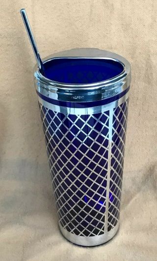 Vintage National Silver Deposit Ware Co.  Blue Cobalt Glass Sterling Overlay Cup 3