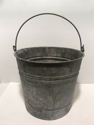 Vintage Antique Old Galvanized Metal Steel Bucket Pail Heavy Duty Handle 10