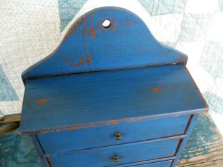 Antique Wood 3 Drawer Spice Chest Cupboard Blue Paint 2
