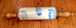 LATE 1800 ' S BLUE FLORAL DECORATED STONEWARE POTTERY ROLLING PIN AAFA 4