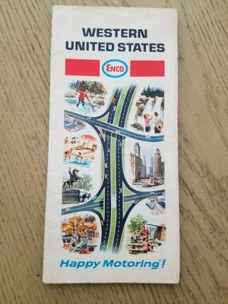 Vintage 1968 Enco Humble Gas Oil Western Central United States Highway Road Map