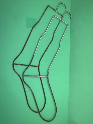 Pair (2) Of Vintage Antiq Wir Dri Metal Sock Stocking Stretcher Form With Hook