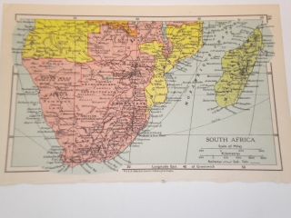 1942 Map South Africa Antique Vintage Madascar Angola 7.  3 " X 4.  8 "