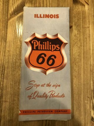 Vintage 1950 Illinois State Road Map From The Phillips 66 Petroleum Company